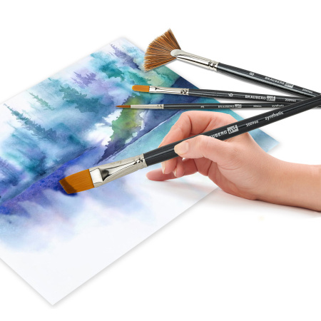 Кисти художественные набор 12 шт. в черном пенале, синтетика, BRAUBERG ART CLASSIC, № 0-14 + веерная, 200966 - Кисти художественные в наборах