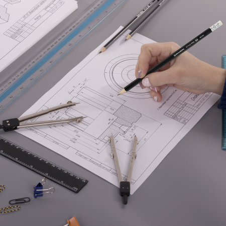 Карандаш чернографитный BRAUBERG "Style PRO", 1 шт., HB, с ластиком, корпус черный, 181723 - Карандаши чернографитные