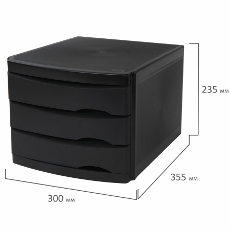 Бокс с 3 выдвижными лотками, корпус чёрный, лотки черные, 235х300х355 мм, BRAUBERG "Office-Expert", 238038 - Блоки закрытых лотков для бумаг