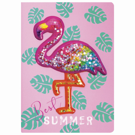 Блокнот МАЛЫЙ ФОРМАТ (103х148 мм) А6, 32 л., сшивка, декор, клетка, ЮНЛАНДИЯ, Фламинго, 662706 - Блокноты детские