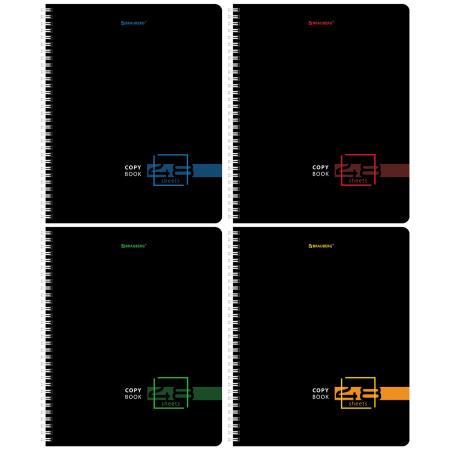 Тетрадь А5 48 л. BRAUBERG, гребень, клетка, глянцевая ламинация, "Dark" (4 вида в спайке), 404341 - Тетради 40-48 листов