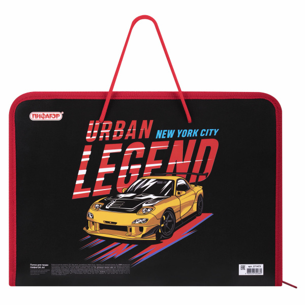 Папка для труда на молнии с ручками ПИФАГОР А4, 1 отделение, пластик, органайзер, "Street Legend", 271473 - Папки для тетрадей и уроков труда