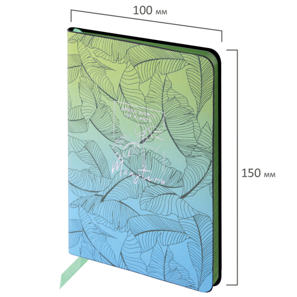 Блокнот МАЛЫЙ ФОРМАТ (100х150 мм) А6, BRAUBERG VISTA "Monstera", под кожу, гибкий, тиснение фольга, 80 л., 112093 - Бизнес-блокноты и бизнес-тетради
