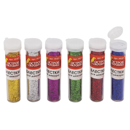 Блестки (глиттер) для декора, ОСТРОВ СОКРОВИЩ, 7 грамм, цвета ассорти, 1 шт, 191371