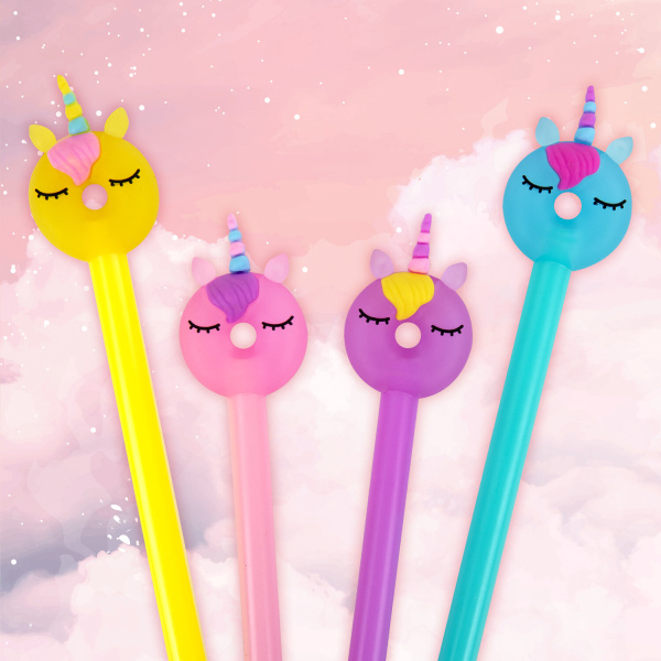 Ручка с топпером шариковая ЮНЛАНДИЯ "Единорог-пончик", корпус ассорти, СИНЯЯ, пишущий узел 0,7 мм, 1 шт, 143803 - Ручки фигурные