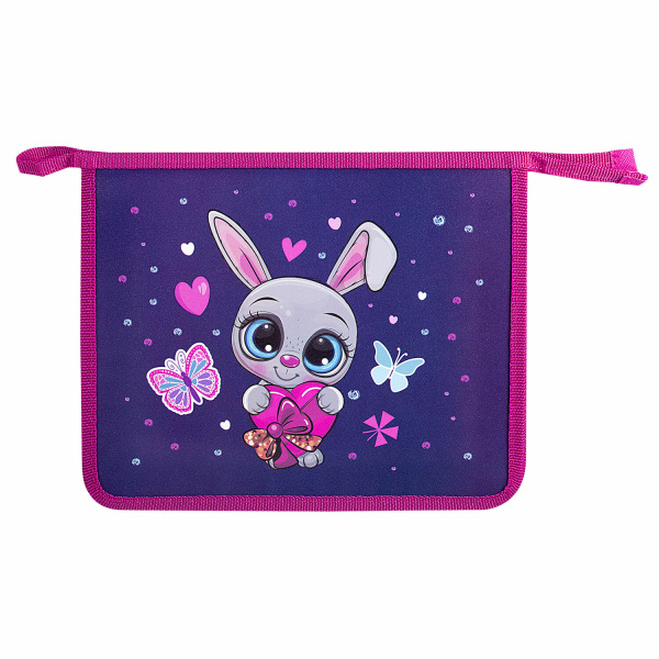 Папка для тетрадей ПИФАГОР А5, 1 отделение, пластик, на молнии, "Lovely Bunny", 271493