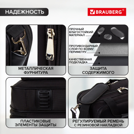 Сумка-портфель BRAUBERG с отделением для ноутбука 15-16", "Business", 2 отделения, черная, 41х32х15 см, 240389 - Сумки деловые с отделением для ноутбука и планшета