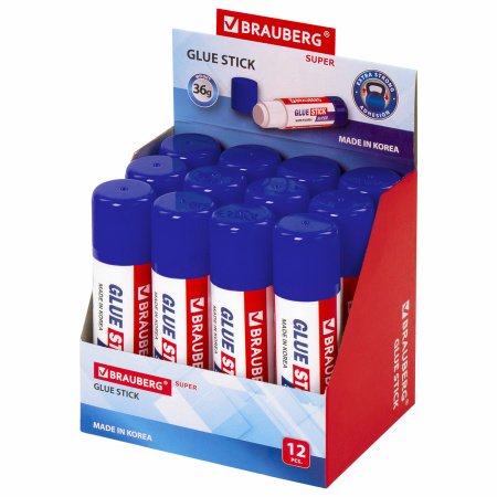 Клей-карандаш BRAUBERG SUPER, 36 г, ЮЖНАЯ КОРЕЯ, 229543 - Клей-карандаш