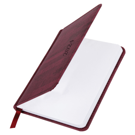 Еженедельник датированный 2024 МАЛЫЙ ФОРМАТ А6 95х155 мм, BRAUBERG "Wood", под кожу, бордовый, 115051 - Еженедельники