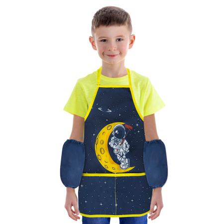 Фартук с нарукавниками для уроков труда BRAUBERG KIDS, 45x54 см, 2 кармана, "Spaceman", 271639 - Аксессуары для рисования