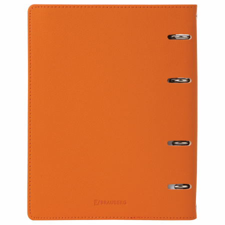 Тетрадь на кольцах А5 (180х220 мм), 120 листов, под кожу, клетка, BRAUBERG "Joy", оранжевый/светло-оранжевый, 129992 - Тетради на кольцах и сменные блоки к ним