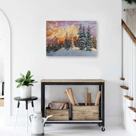 Картина стразами (алмазная мозаика) 40х50 см, ОСТРОВ СОКРОВИЩ "Закат в горах", без подрамника, 662580 - Алмазная вышивка