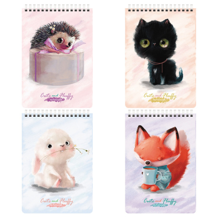 Блокнот А5 (146х206 мм), 60 л., гребень, картон, клетка, BRAUBERG KIDS, "Милые зверята", 114364 - Блокноты детские