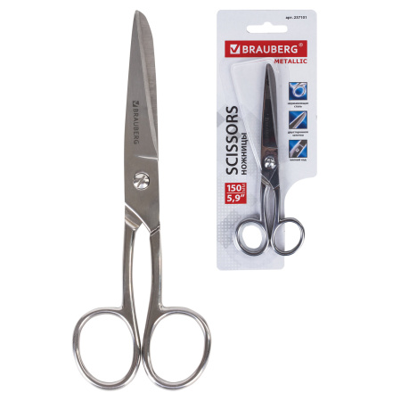 Ножницы цельнометаллические BRAUBERG "Professional", 150 мм, классической формы, 237101 - Ножницы универсальные