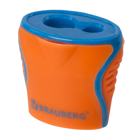 Точилка BRAUBERG "Mix Dual", 2 отверстия для чернографитных карандашей (в том числе утолщенных), с контейнером, корпус ассорти, 1 шт, 228449 - Точилки ручные