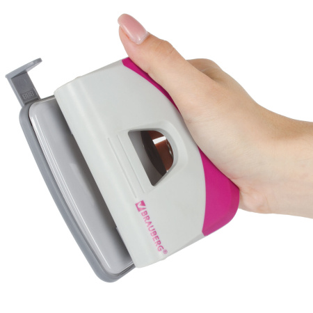 Дырокол BRAUBERG "Delta", до 20 листов, с резиновой накладкой, серый, розовая вставка, 222558 - Дыроколы настольные