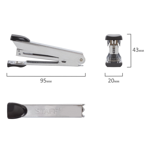 Степлер №10 металлический STAFF "Manager", до 12 листов, с антистеплером, черный, 226844 - Степлеры настольные