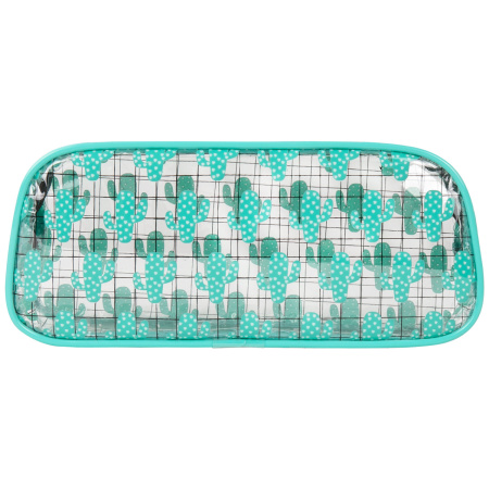 Пенал-косметичка BRAUBERG LUCENT на молнии, прозрачный, "Cactus", 21х5х9 см, 270053 - Пеналы мягкие