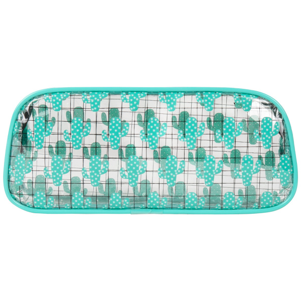 Пенал-косметичка BRAUBERG LUCENT на молнии, прозрачный, "Cactus", 21х5х9 см, 270053 - Пеналы мягкие