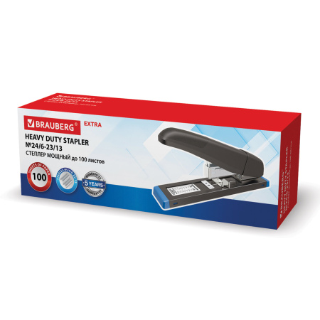 Степлер МОЩНЫЙ до 100 листов BRAUBERG "Heavy Duty Extra", скобы № 24/6-23/13, 270552 - Степлеры мощные