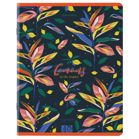 Тетради КОМПЛЕКТ 5 шт., А5, 48 л., BRAUBERG скоба, клетка, матовая ламинация, лак, "Lemons", 404394 - Тетради 40-48 листов