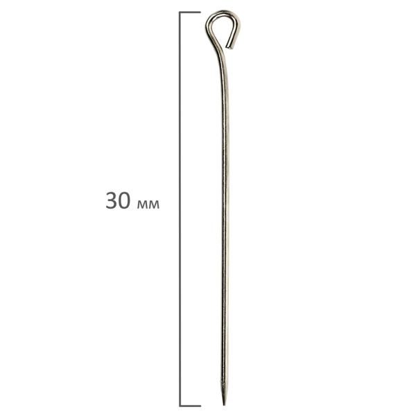 Булавки универсальные с головками-петельками BRAUBERG, 30 мм, 500 штук, в пластиковой коробке, 271319 - Булавки