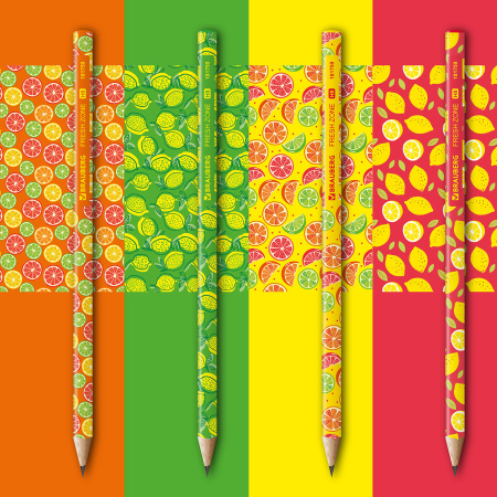 Карандаш чернографитный BRAUBERG "FRESH ZONE", 1 шт., HB, корпус ассорти, 181759 - Карандаши чернографитные