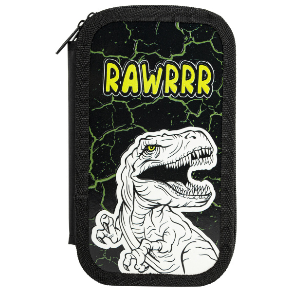 Пенал ЮНЛАНДИЯ, 2 отделения, ламинированный картон, конгрев, 19х11 см, "RAWR", 271538 - Пеналы каркасные