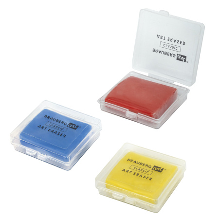 Ластик-клячка художественный цвета ассорти, в футляре, 40x36x10 мм, BRAUBERG ART "CLASSIC", 271155 - Художественные ластики и клячки