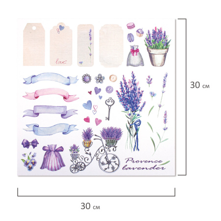 Бумага для скрапбукинга 30х30 см "Прованс", двусторонняя, 12 листов, 12 дизайнов, 180 г/м2, ОСТРОВ СОКРОВИЩ, 662765 - Наборы бумаги