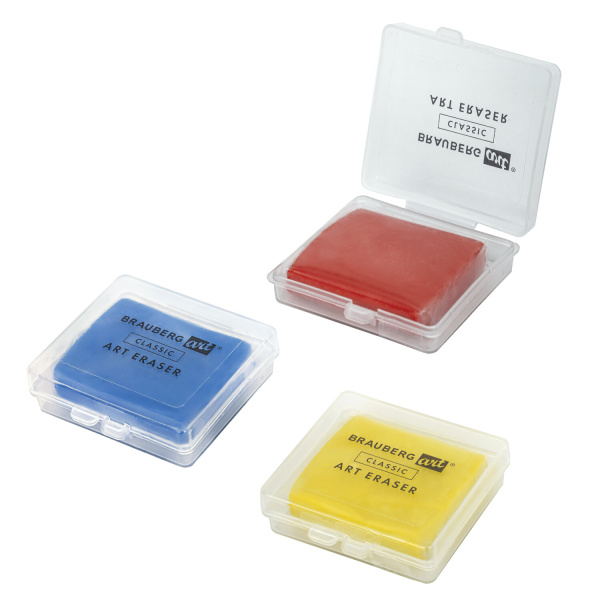 Ластик-клячка художественный цвета ассорти, в футляре, 40x36x10 мм, BRAUBERG ART "CLASSIC", 271155 - Художественные ластики и клячки
