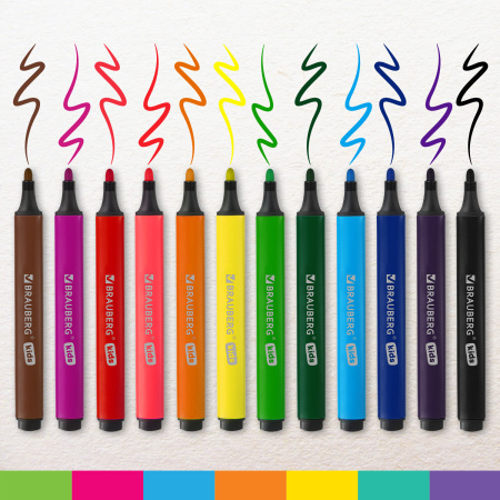 Фломастеры в пластиковом кейсе трехгранные утолщенные УЛЬТРАСМЫВАЕМЫЕ, BRAUBERG KIDS, 12 цветов, 152191 - Фломастеры классические