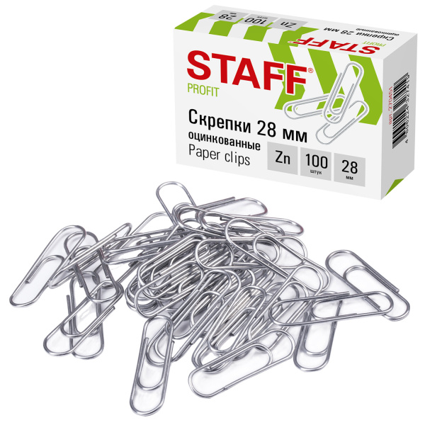 Скрепки STAFF, 28 мм, оцинкованные, 100 шт., в картонной коробке, 270451 - Скрепки канцелярские