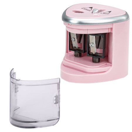 Точилка электрическая BRAUBERG DUAL (для 2 диаметров карандашей!), 4 батарейки АА, розовая, 270579 - Точилки электрические