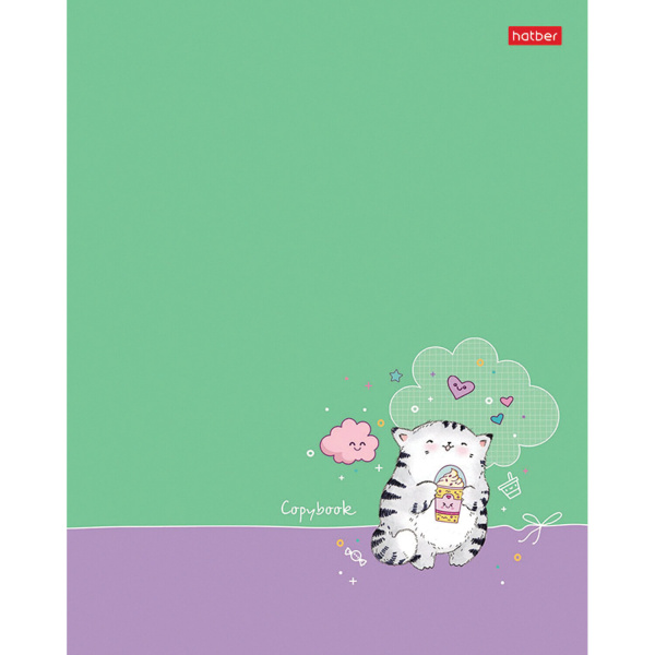 Тетрадь А5 48 л. HATBER скоба, клетка, фактурное тиснение, "Кот Пирожок", 1 шт, 48Т5тВ1 - Тетради 40-48 листов