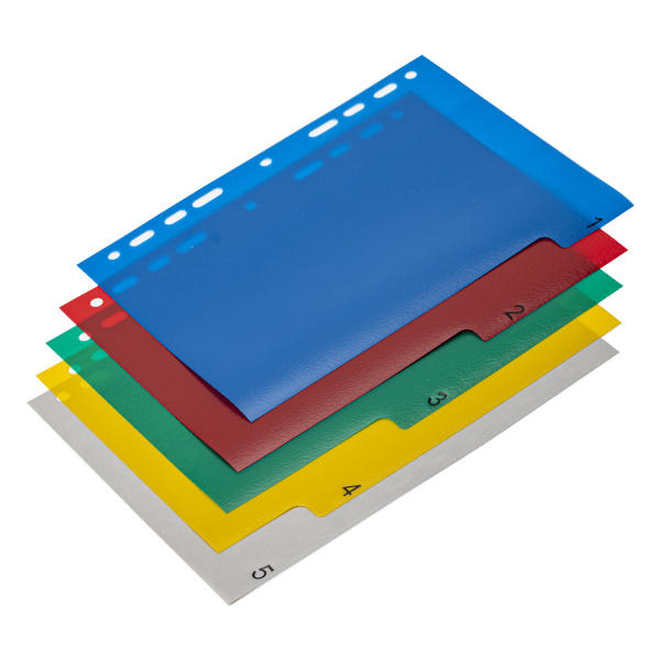 Разделитель пластиковый МАЛЫЙ ФОРМАТ (210x162мм), А5, 5 листов, цифровой 1-5, оглавление, BRAUBERG, 225628 - Разделители