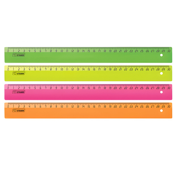 Линейка пластиковая, 30 см, "Neon Crystal", неоновая, ассорти, ЛН31