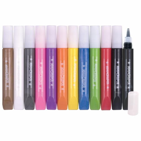 Краски витражные ЮНЛАНДИЯ, 10 цветов + 2 черных контура, 12 туб по 10,5 мл, книга шаблонов, 191759 - Декоративные и хобби краски