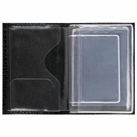 Обложка для автодокументов натуральная кожа кайман, без тиснения, черная, BRAUBERG, 238189 - Обложки для автодокументов и бумажники водителя