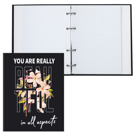 Тетрадь на кольцах А5 (165х215 мм), 120 листов, твердый картон, клетка, BRAUBERG, Beauty, 404082 - Тетради на кольцах и сменные блоки к ним