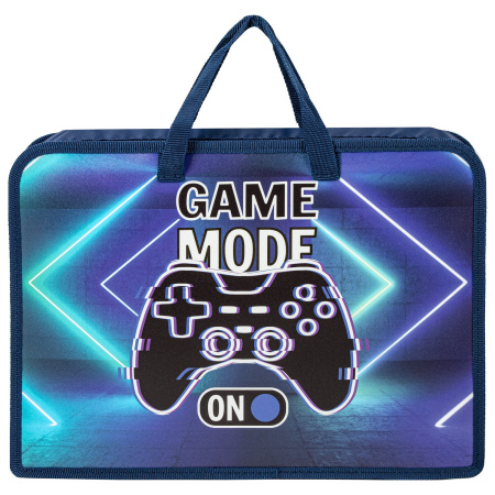 Папка на молнии с ручками ЮНЛАНДИЯ А4, 1 отделение, пластик, ширина 75 мм, "Game mode", 270957 - Папки-сумки с ручками