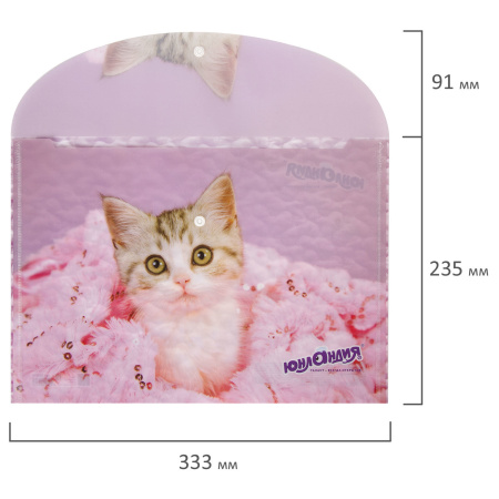 Папка-конверт с кнопкой ЮНЛАНДИЯ "Котенок", А4, 160 мкм, до 100 листов, цветная печать, 228049 - Папки-конверты с кнопкой