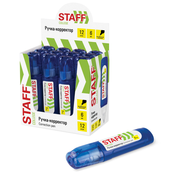 Ручка-корректор STAFF "College", 6 мл, металлический наконечник, плоский корпус, 227569 - Корректирующие ручки
