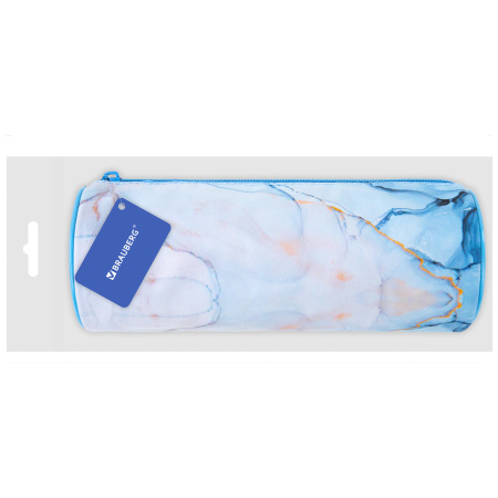 Пенал-тубус BRAUBERG, с эффектом Soft Touch, мягкий, "Blue marble", 22х8 см, 271570 - Пеналы мягкие