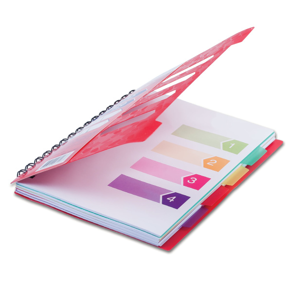 Тетрадь-блокнот 120 л., A5, 170x215 мм, BRAUBERG, линия, гребень, обложка пластиковая, 4 разделителя, "Rich", 401791 - Тетради-блокноты