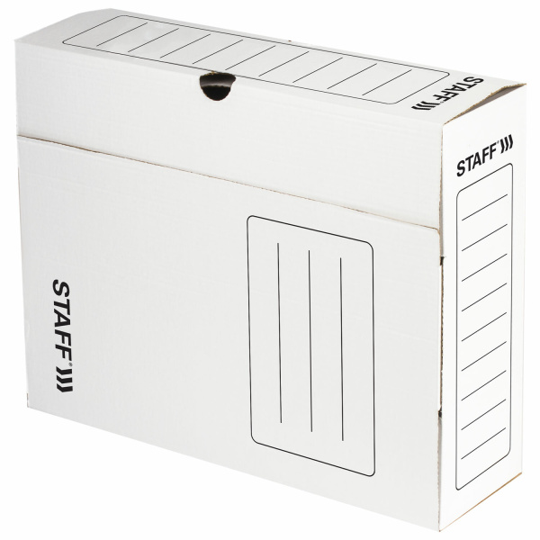 Короб архивный с клапаном А4 (260х325 мм), 100 мм, до 900 листов, микрогофрокартон, БЕЛЫЙ, STAFF, 128863 - Короба архивные