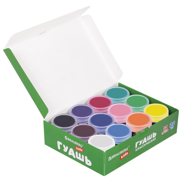 Гуашь BRAUBERG KIDS "NEW", 12 цветов по 20 мл, 192369 - Краски для детского творчества