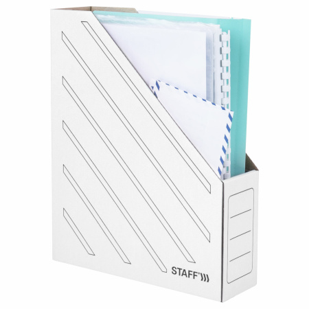 Лоток вертикальный для бумаг (260х320 мм), 75 мм, до 700 листов, микрогофрокартон, STAFF, БЕЛЫЙ, 128881 - Накопители документов