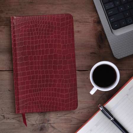 Ежедневник полудатированный А5 (138х213 мм) BRAUBERG "Alligator", под кожу, 192 л., красный, 124987 - Ежедневники с покрытием "под кожу и ткань"