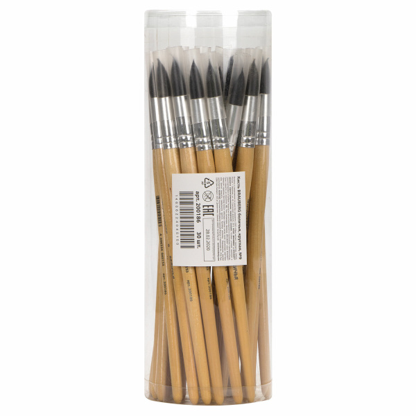 Кисть BRAUBERG, белка, круглая, № 9, 200186 - Кисти художественные из натурального волоса